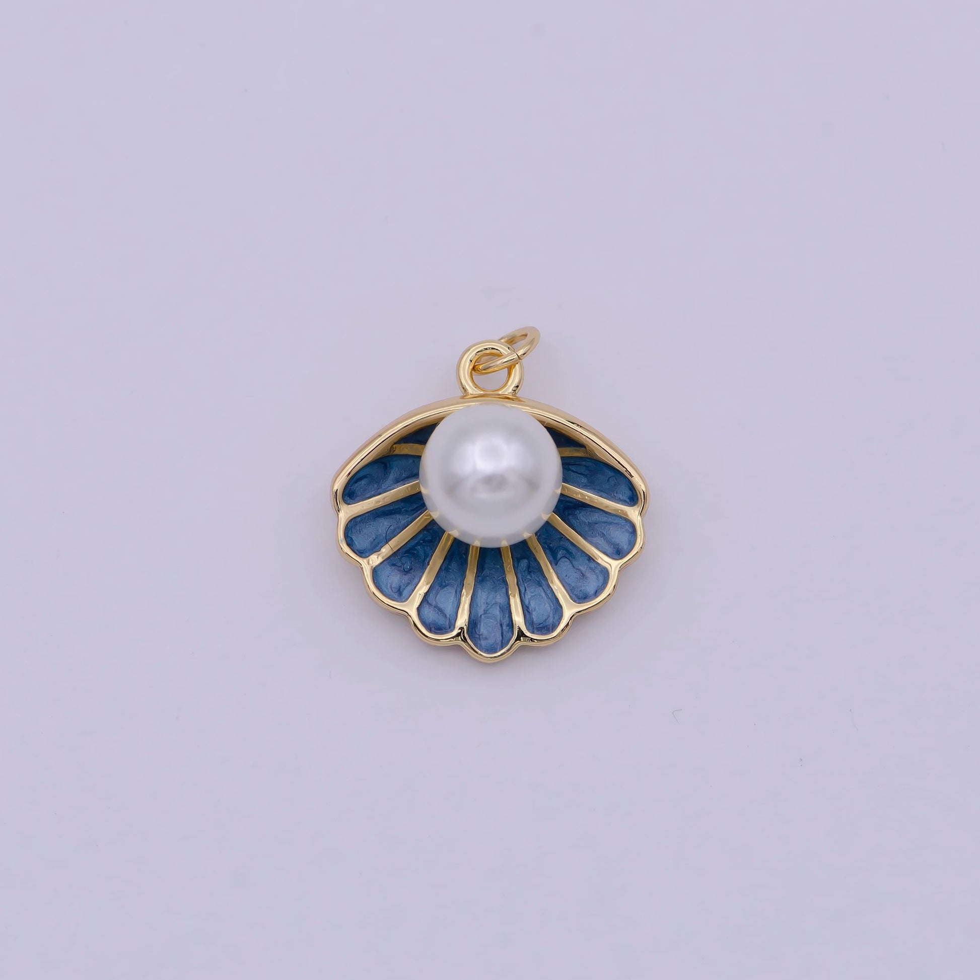 Mini 14k gold filled pearl Enamel clam sea shell pendant Charm | N244