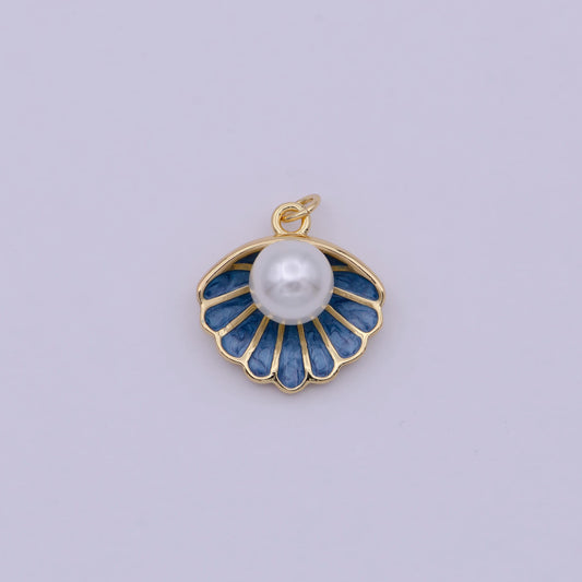 Mini 14k gold filled pearl Enamel clam sea shell pendant Charm | N244