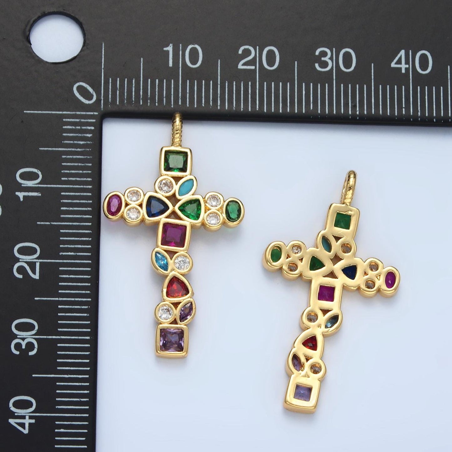 14k gold filled multicolor cz geometric cross pendant For Religious Charm Necklace | I545