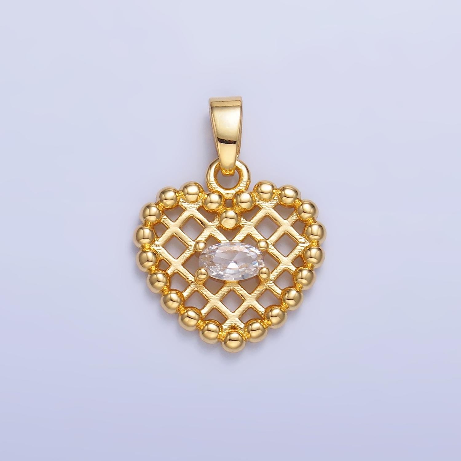 1pc Gold Waffle Heart Beaded Charm Green Cubic Zirconia Love Pendant Charm Bracelet Necklace Charm AA1431