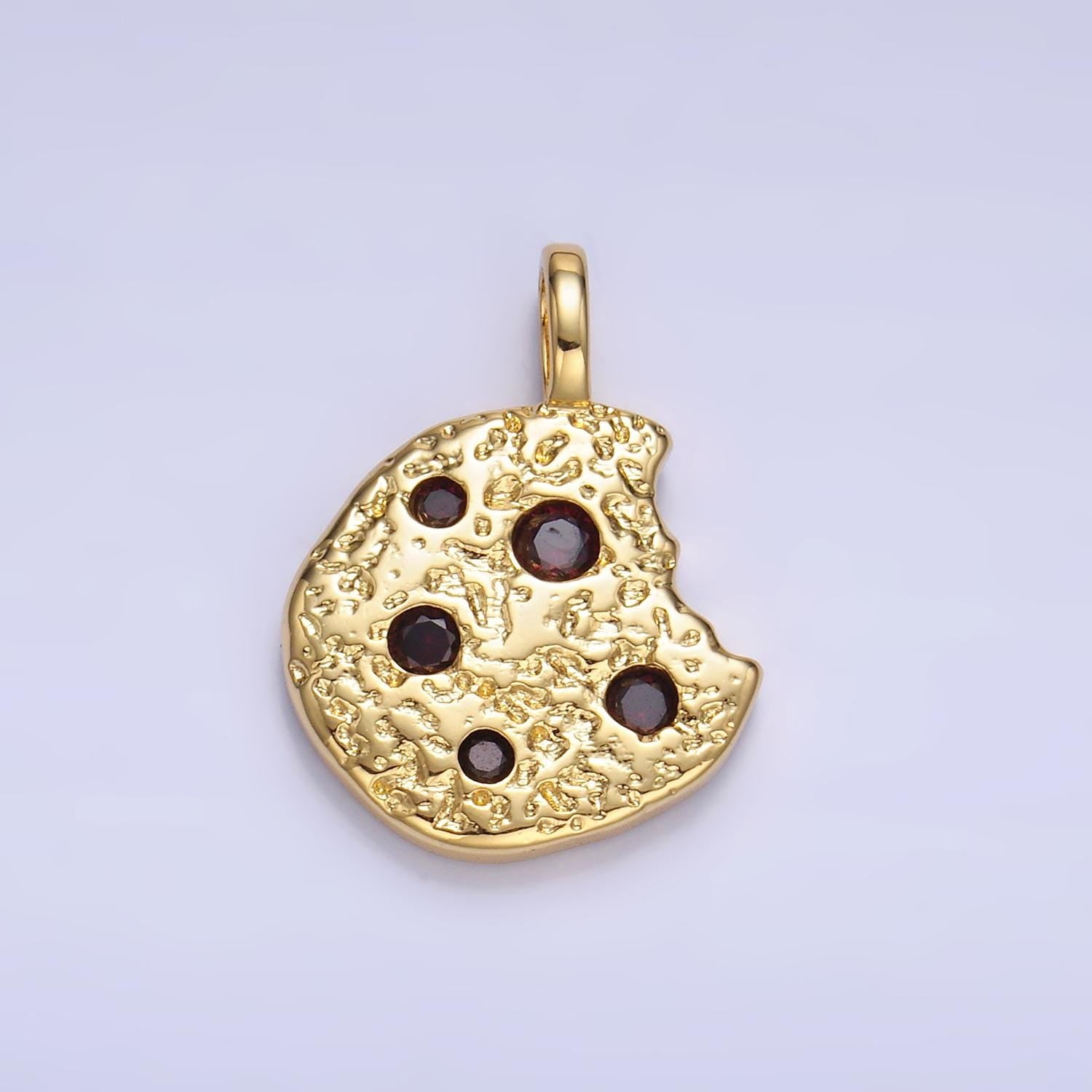Gold Chocolate Chip Cookie Charm with CZ Snack Pendant Foodie Food Charm Inspired AA1427