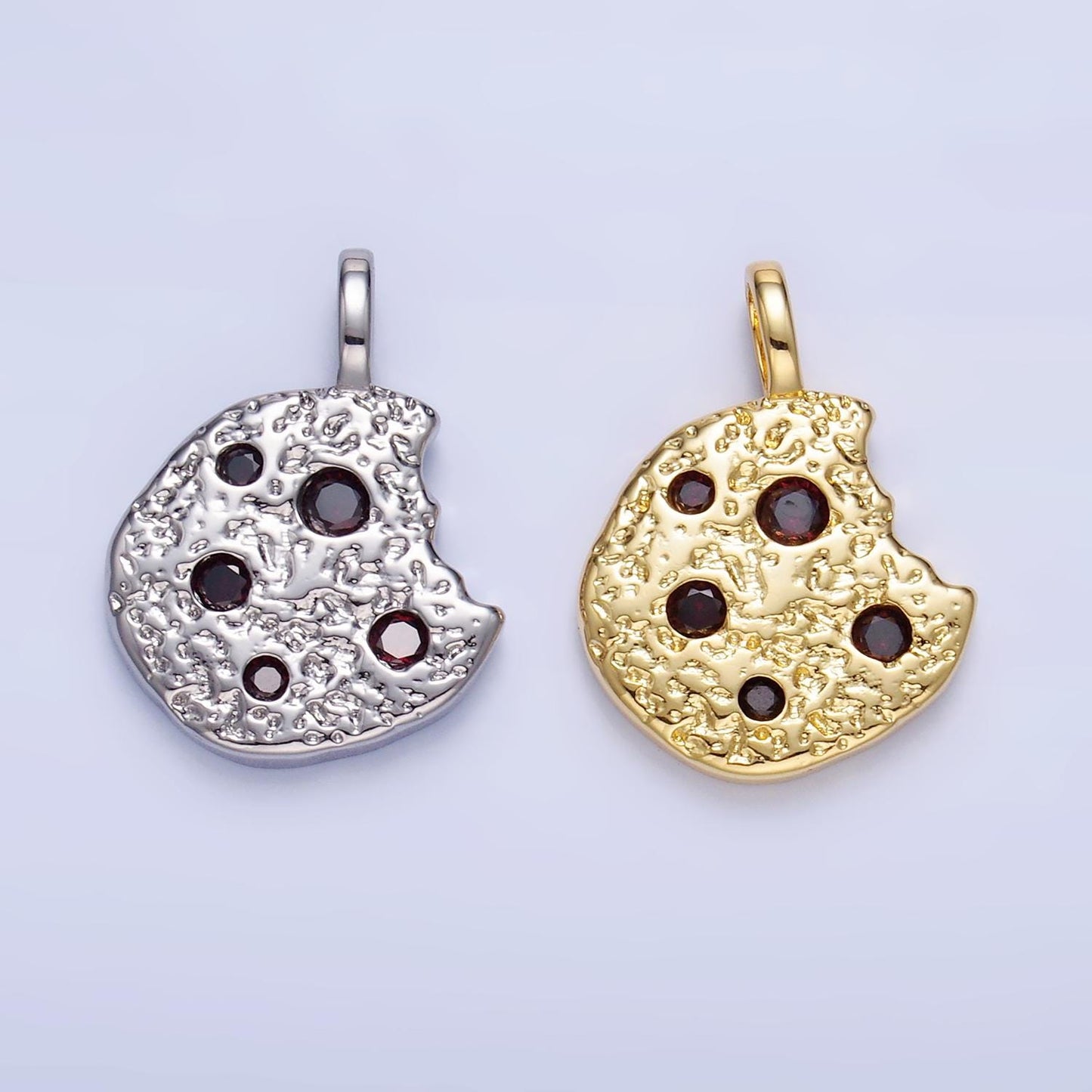 Gold Chocolate Chip Cookie Charm with CZ Snack Pendant Foodie Food Charm Inspired AA1427