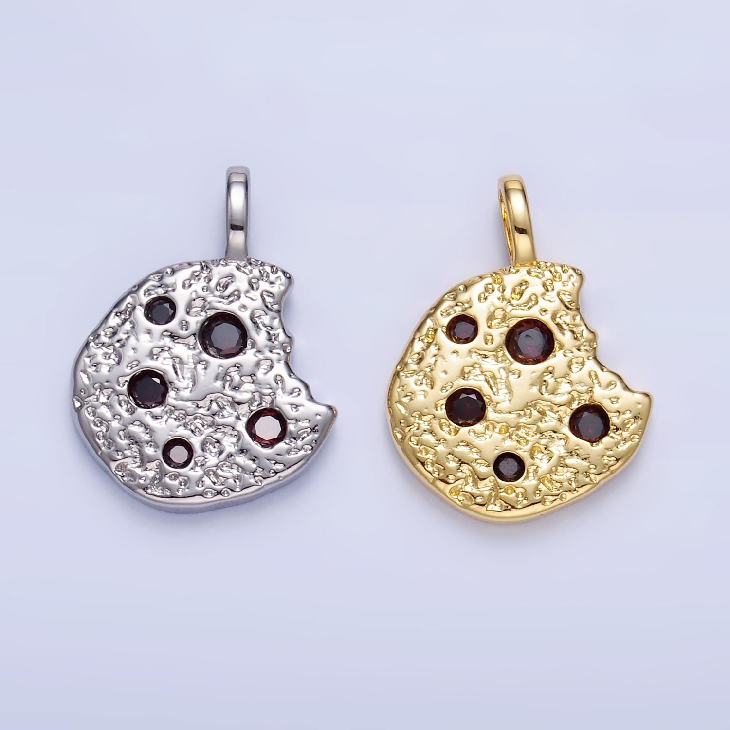 Gold Chocolate Chip Cookie Charm with CZ Snack Pendant Foodie Food Charm Inspired AA1427