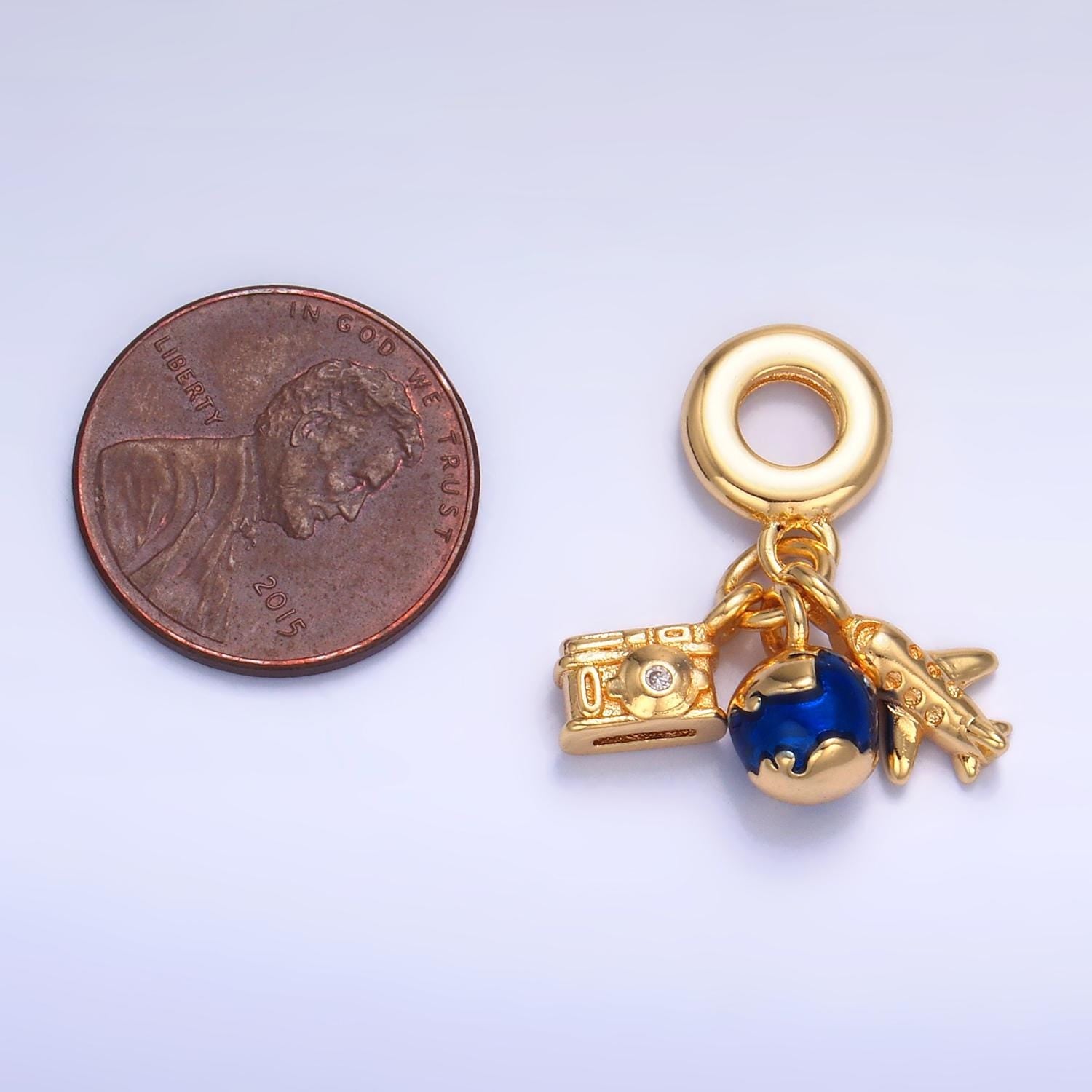 24k gold filled camera/earth/plane travel theme rondelle bail drop pendant for European Bracelet Charm W787
