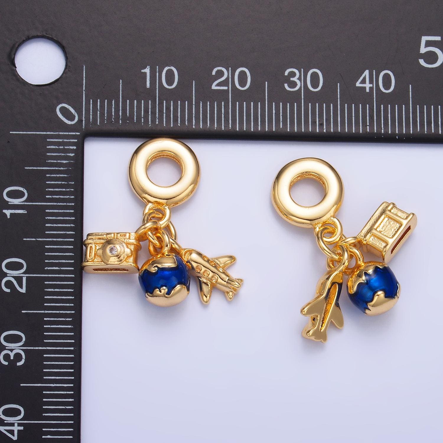 24k gold filled camera/earth/plane travel theme rondelle bail drop pendant for European Bracelet Charm W787