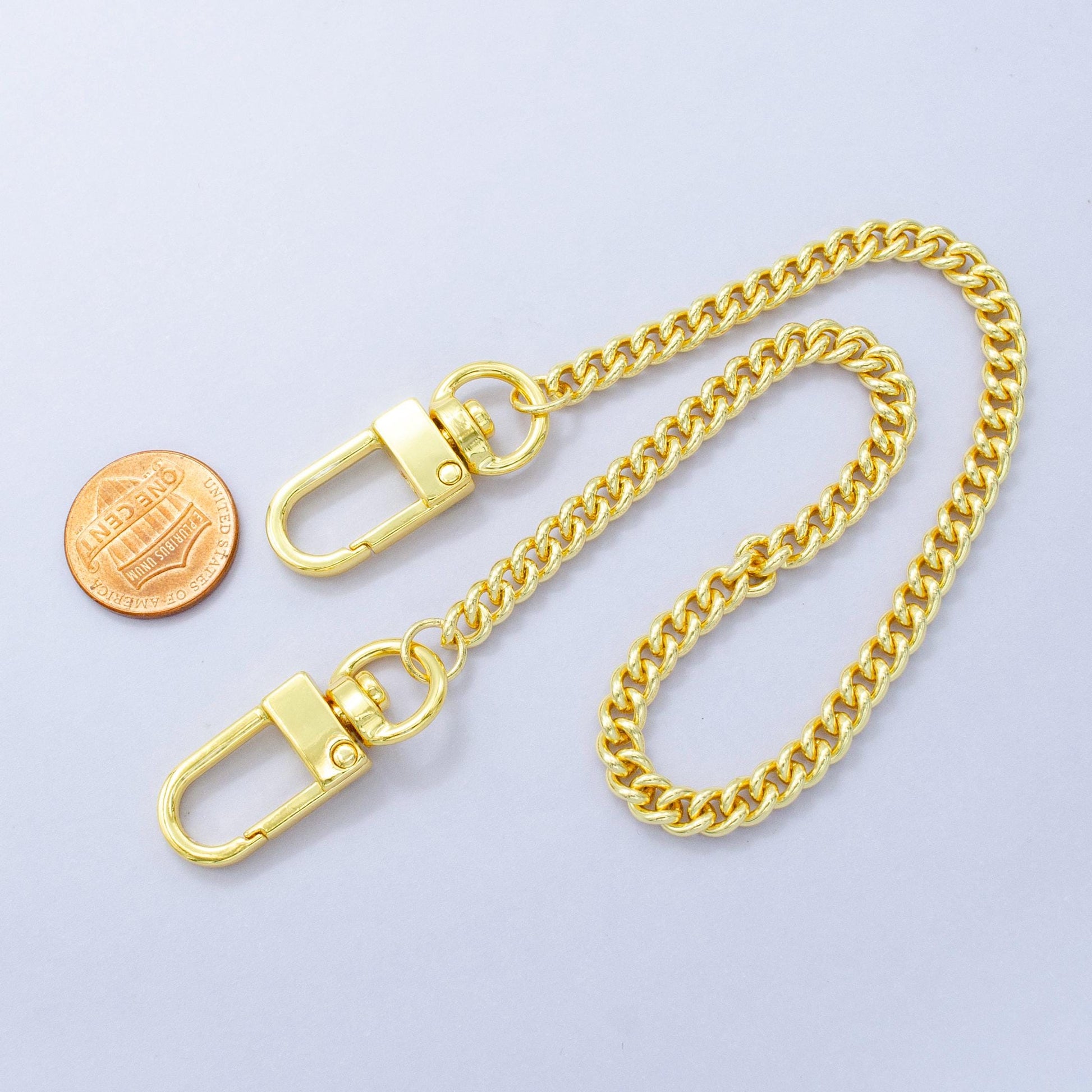 Long 24k Gold Filled Miami Cuban Curb chain 11.5 inch for Party Bag Charm Supply DIY Supply for Tote Purse Charm Jewelry Making WA-2929