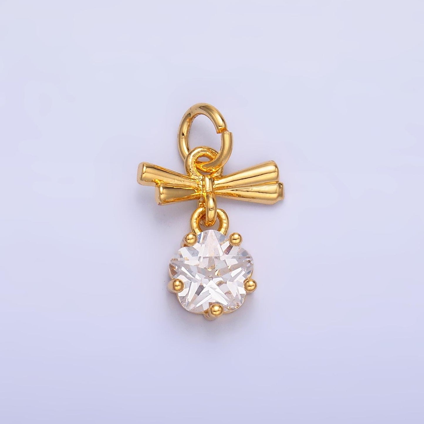 24K Gold Filled Clear CZ Ribbon Bow Drop Charm in Gold & Silver | W815