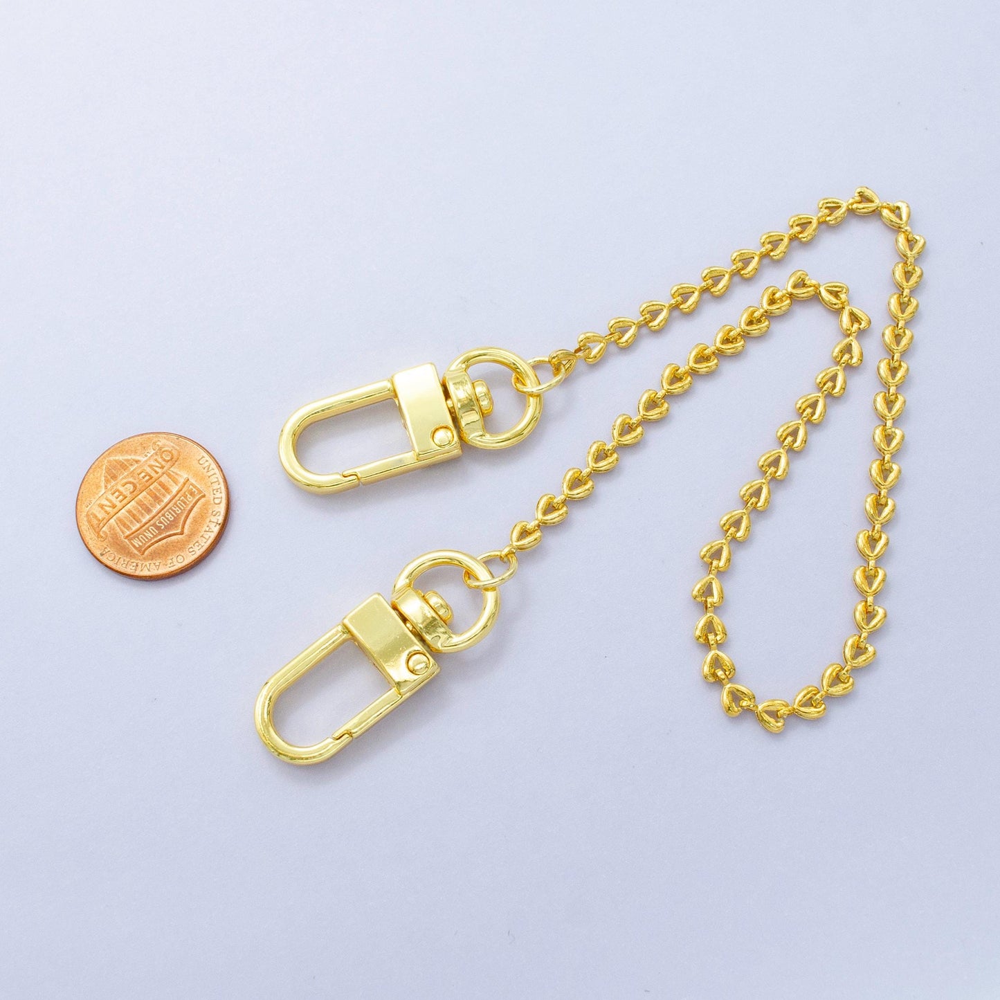 Dainty 24k Gold Filled Heart Link chain 11.5 inch for Bag Charm Supply DIY Supply for Tote Purse Charm Jewelry Making WA-2935