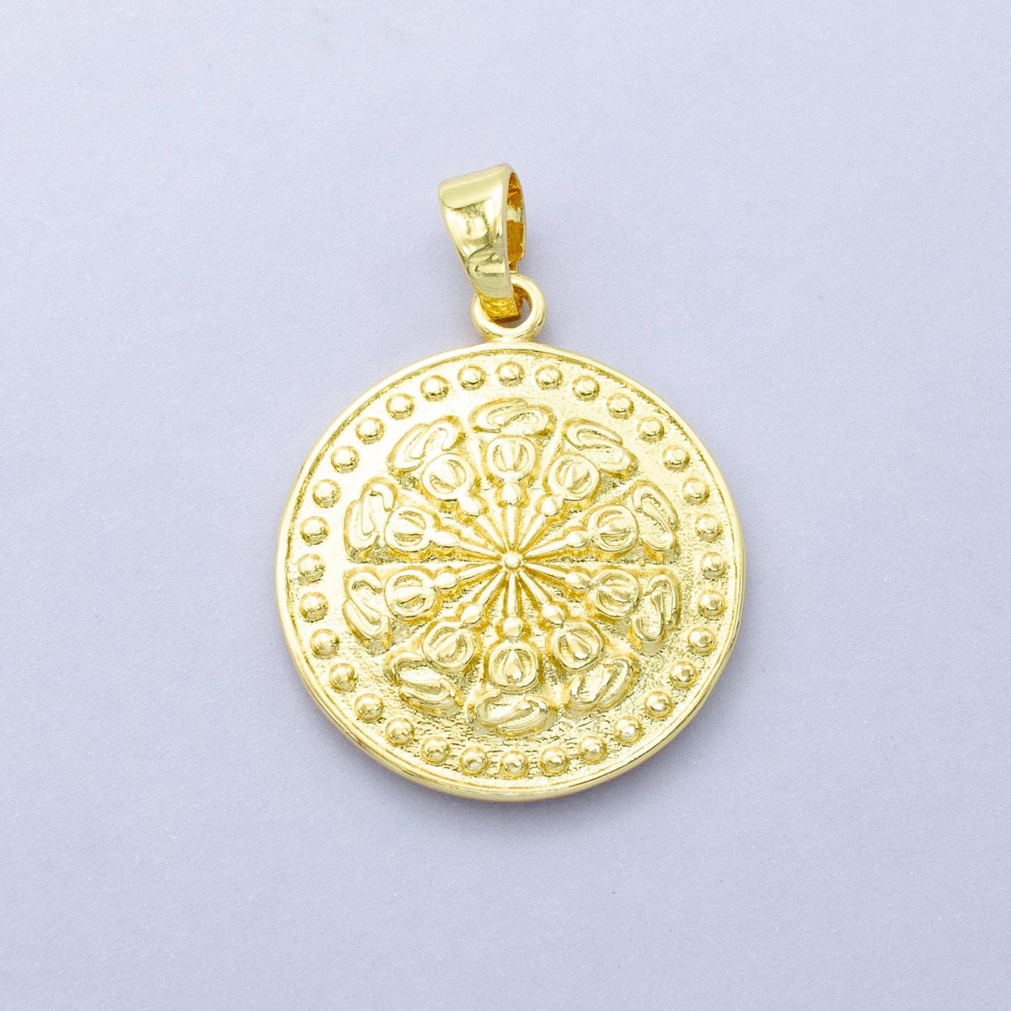 24k gold filled round coin medallion Abstract sunburst charm necklace, geometric celestial jewelry supply AA1448