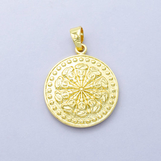 24k gold filled round coin medallion Abstract sunburst charm necklace, geometric celestial jewelry supply AA1448