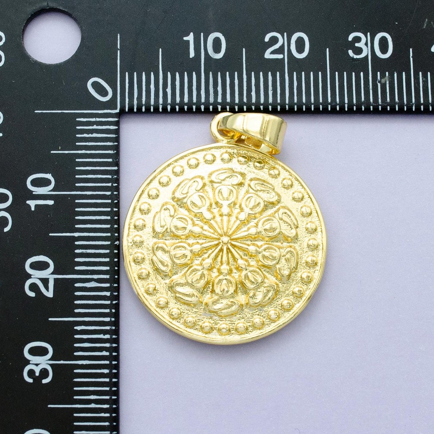 24k gold filled round coin medallion Abstract sunburst charm necklace, geometric celestial jewelry supply AA1448