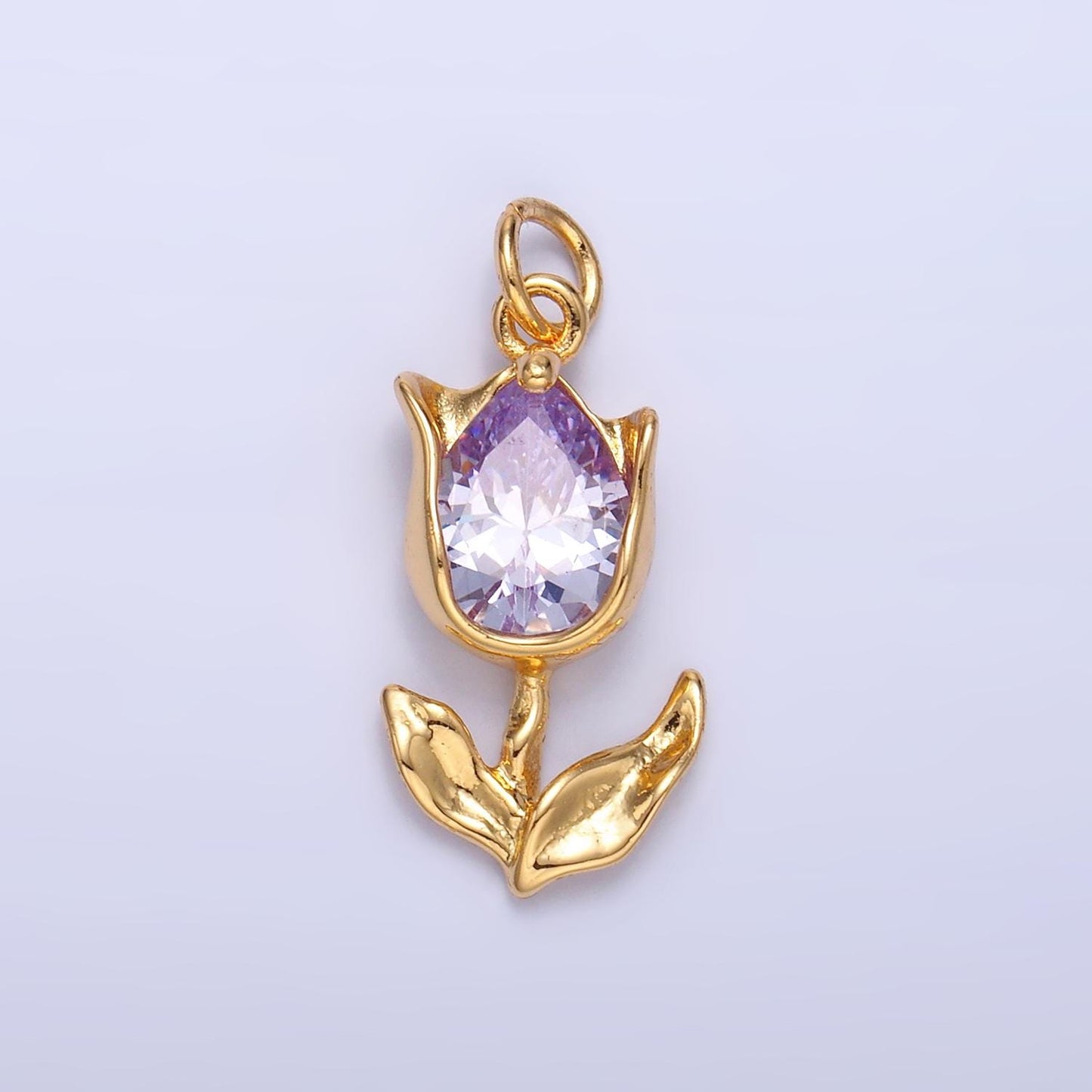 Mini Gold tulip charm cz Silver Tulips flower buds pendant Colorful CZ Stone for Spring Jewelry M182