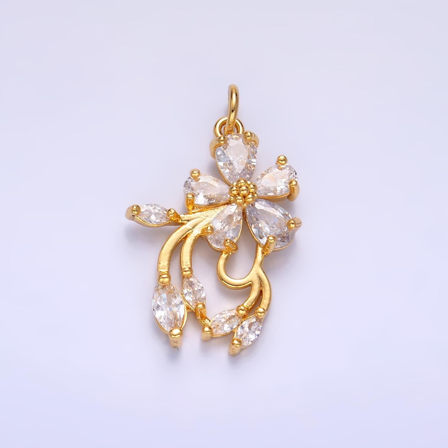 24K Gold Filled Clear CZ Flower Charm | M183