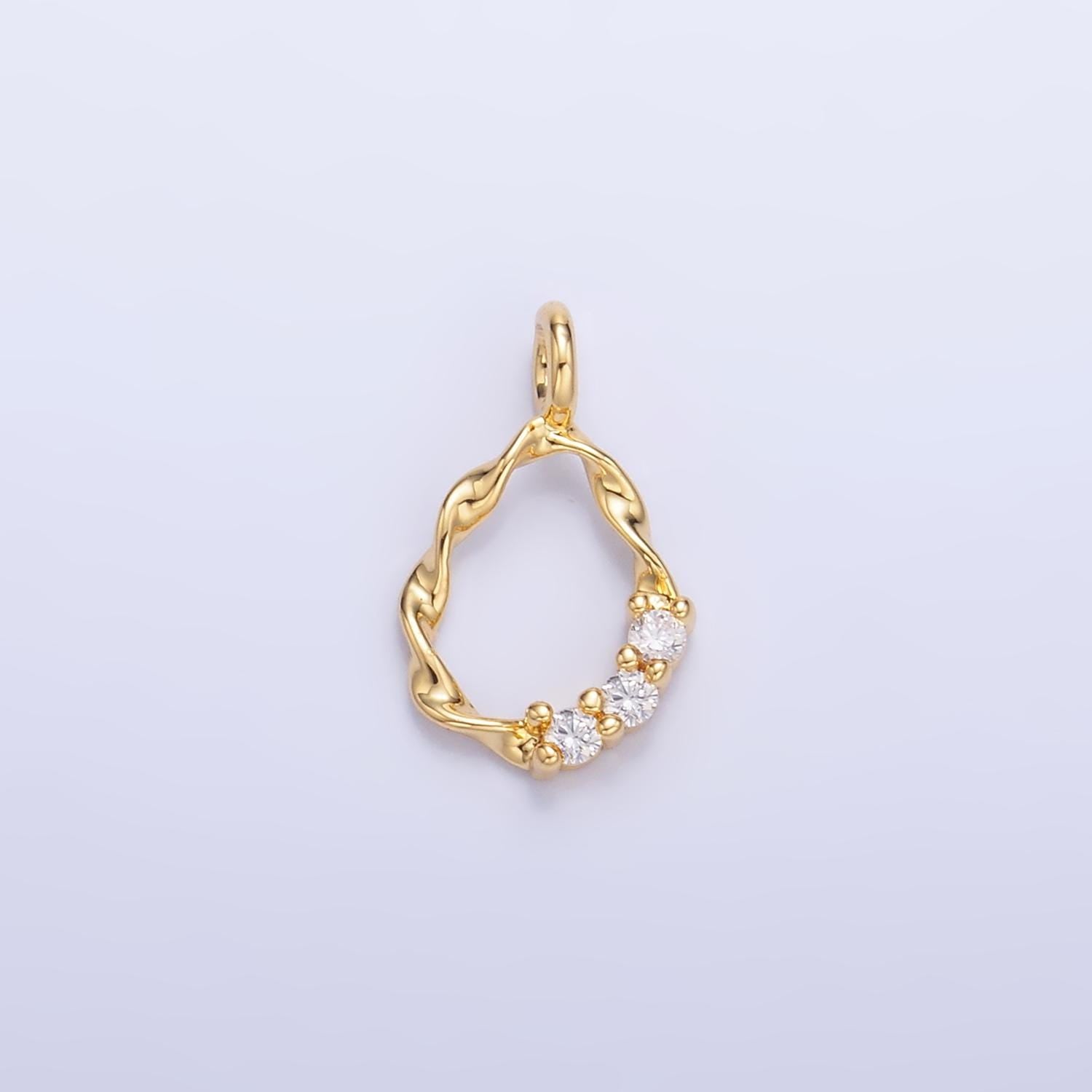 24K Gold Filled Clear Clear CZ Molten Twist Charm in Gold & Silver | W888