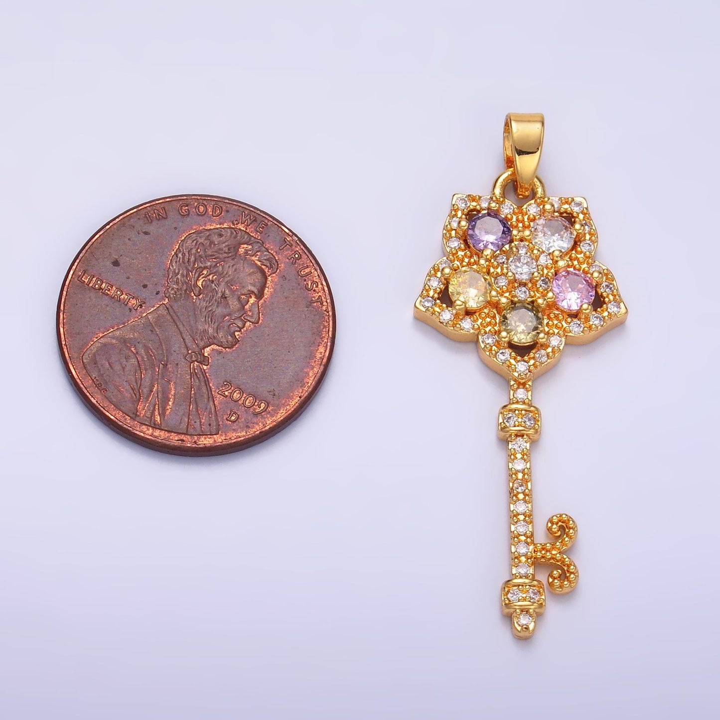Colorful Cubic Flower Key Charm Micro Pave CZ Pendant For Jewelry Necklace Making AA779