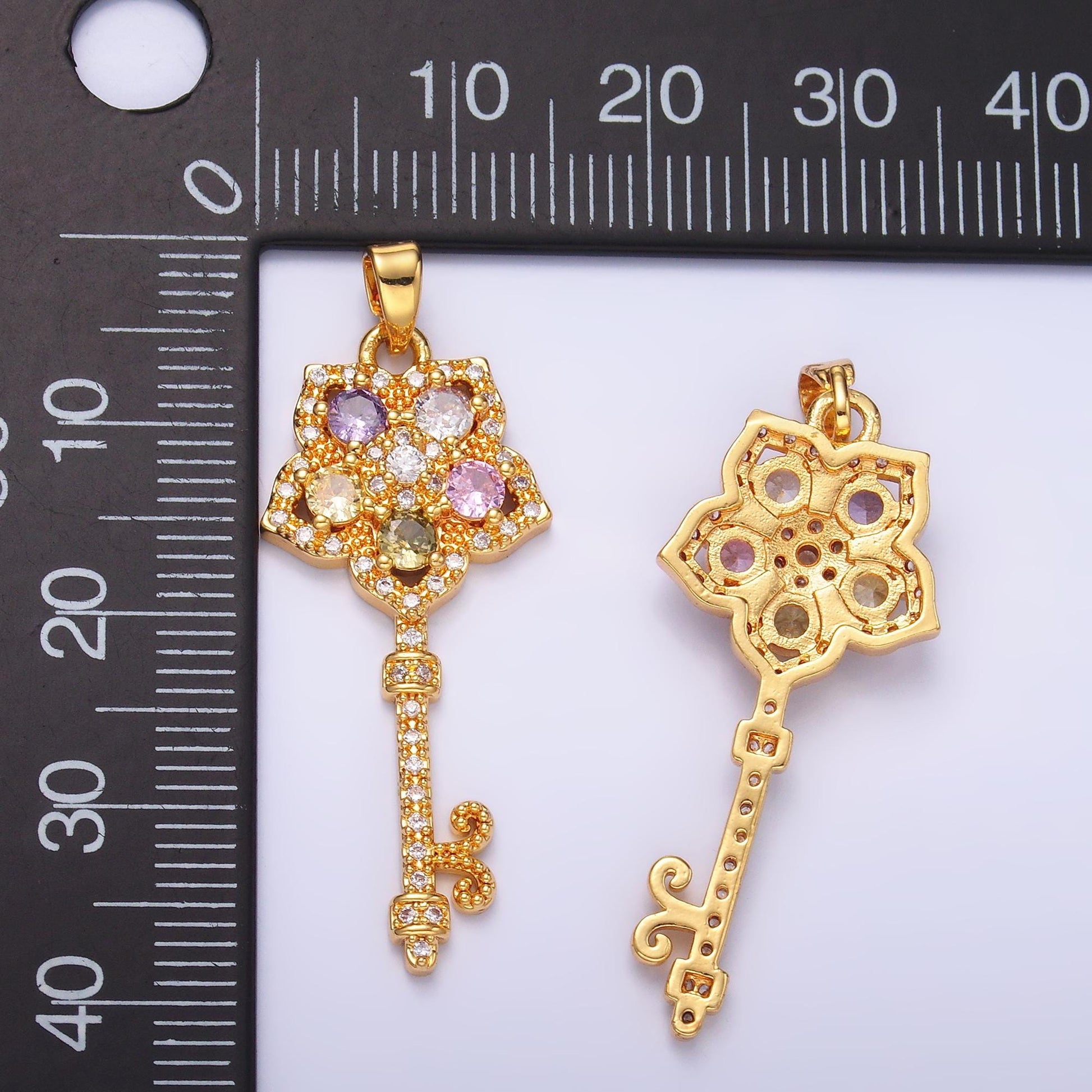 Colorful Cubic Flower Key Charm Micro Pave CZ Pendant For Jewelry Necklace Making AA779