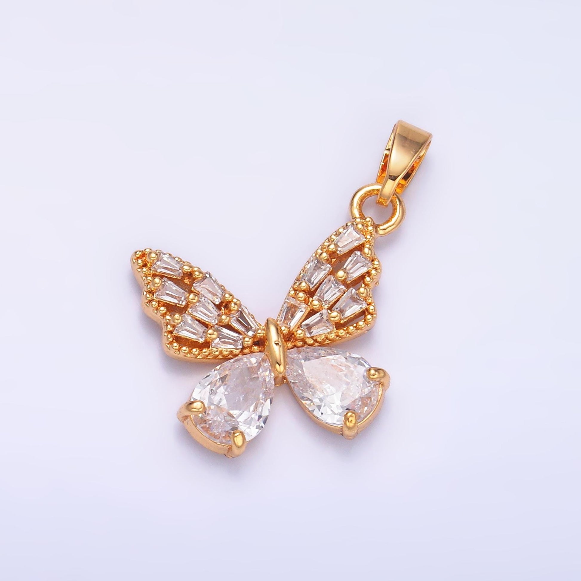 Dainty Gold Cubic Butterfly Charm Tiny Baguette CZ Mariposa Pendant For Jewelry Necklace Making AA1434