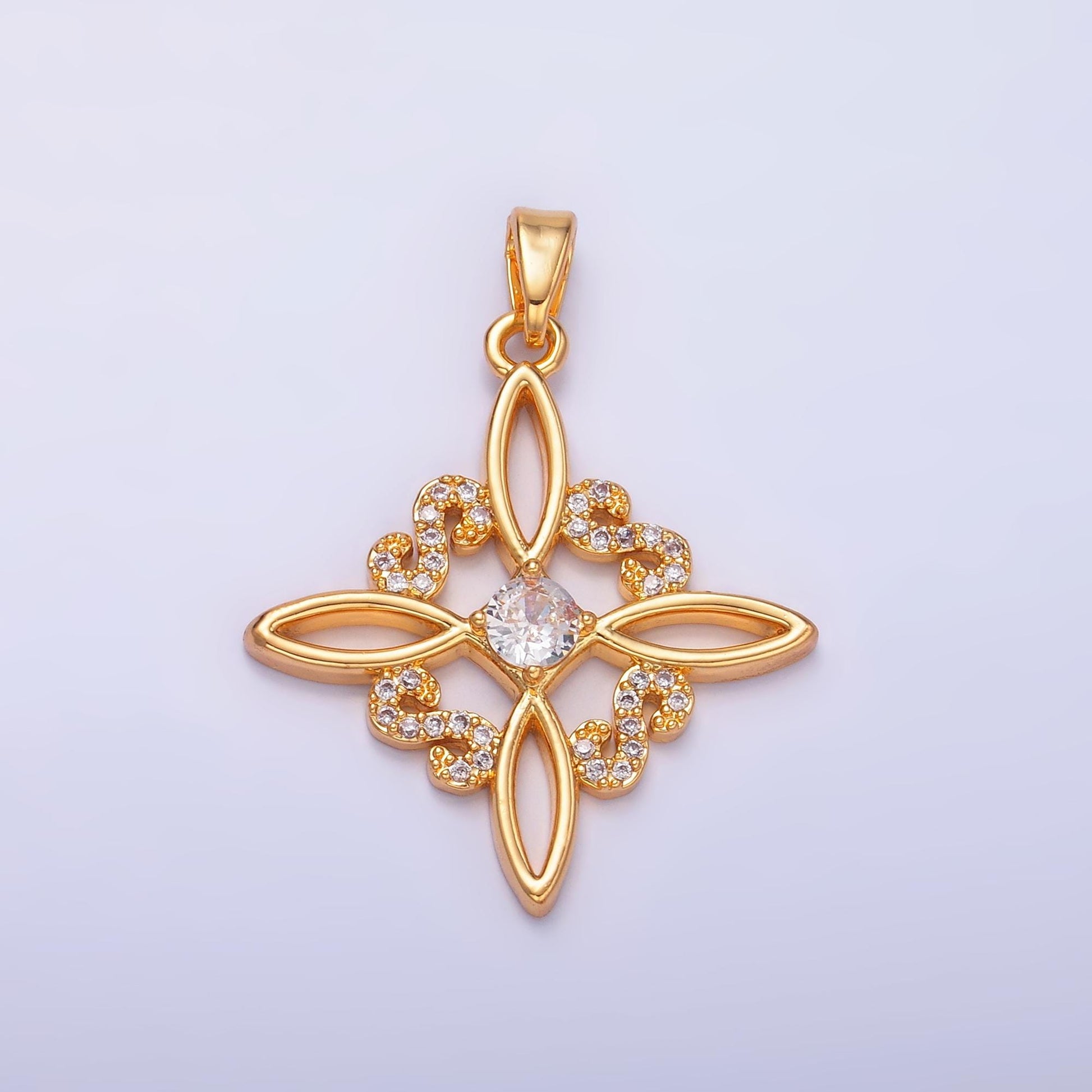 24K Gold Filled Star Charm Irish Scottish Open Knot Design Cross Pendant Charm Eternity Love Strength Statement Necklace AA1435