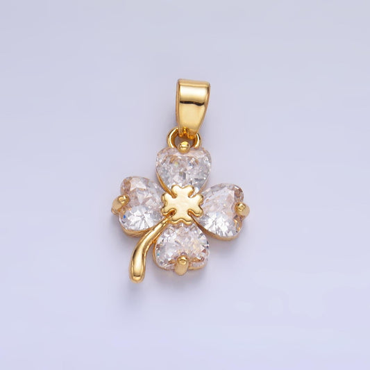 Mini Shamrock Charm 24K Gold Filled Clear CZ Clover Flower Pendant Lucky Charm for St Patrick Day | AA1412