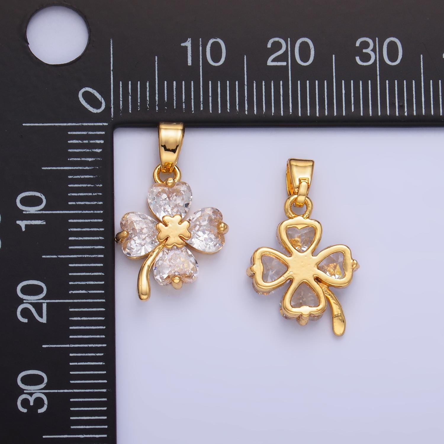 Mini Shamrock Charm 24K Gold Filled Clear CZ Clover Flower Pendant Lucky Charm for St Patrick Day | AA1412