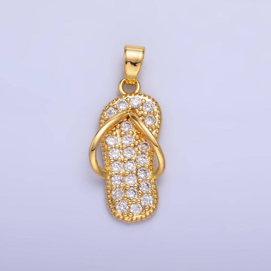 Mini Cubic gold sandal charms Summer flip flop pendants for bracelet charm necklace charm supply AA1420