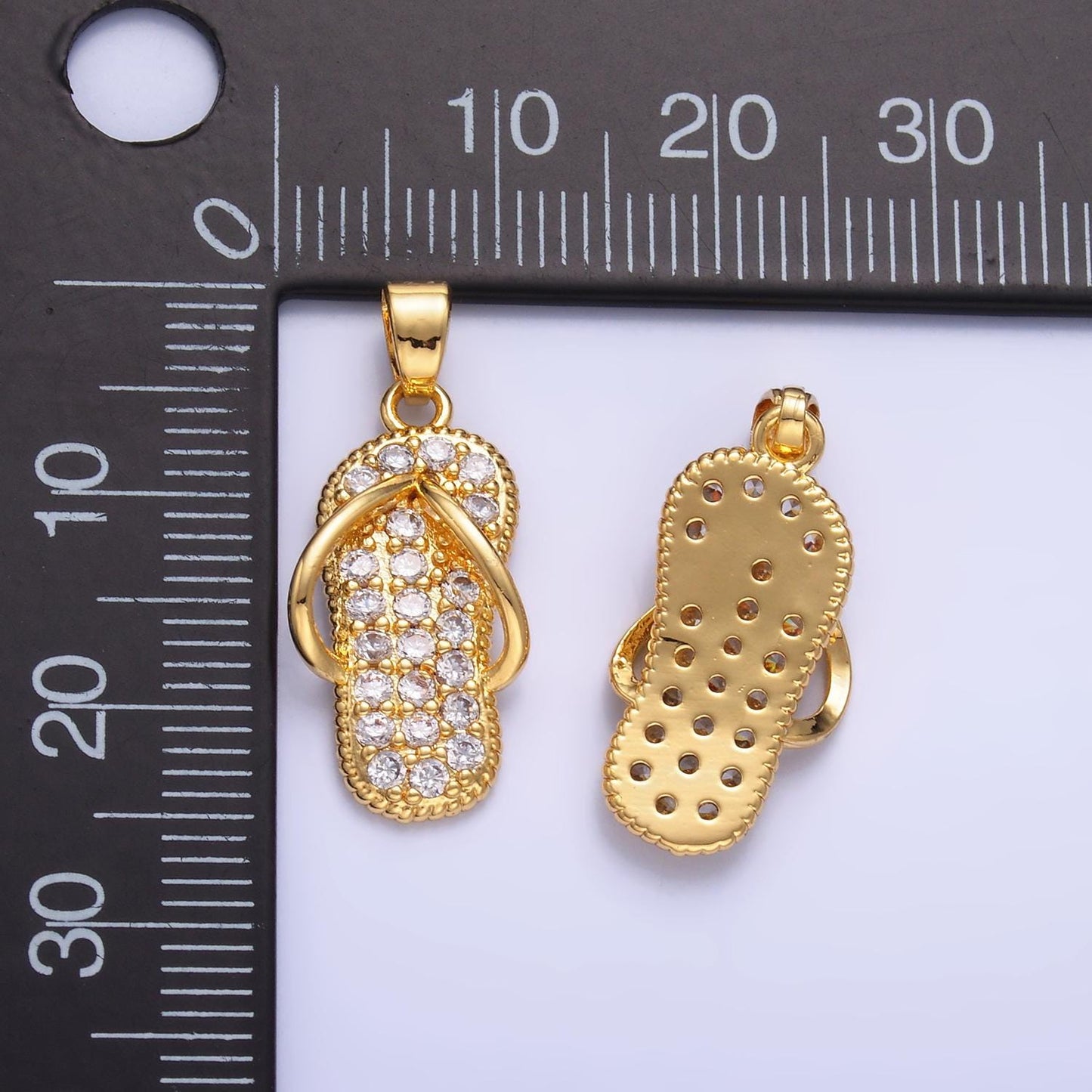Mini Cubic gold sandal charms Summer flip flop pendants for bracelet charm necklace charm supply AA1420