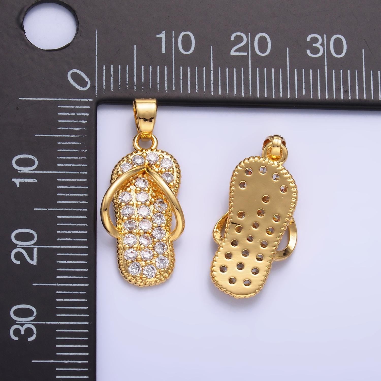 Mini Cubic gold sandal charms Summer flip flop pendants for bracelet charm necklace charm supply AA1420