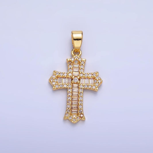 Dainty Gold Filled Cross Charm Clear Baguette CZ Pendant for Religious jewelry Making Supply | AA1329