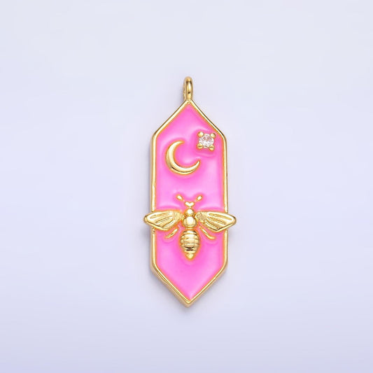 Pink Enamel Gold Bee Charm- Fly Charm Pendant Drop Charm for Necklace Insect Jewelry Colorful Charm W433