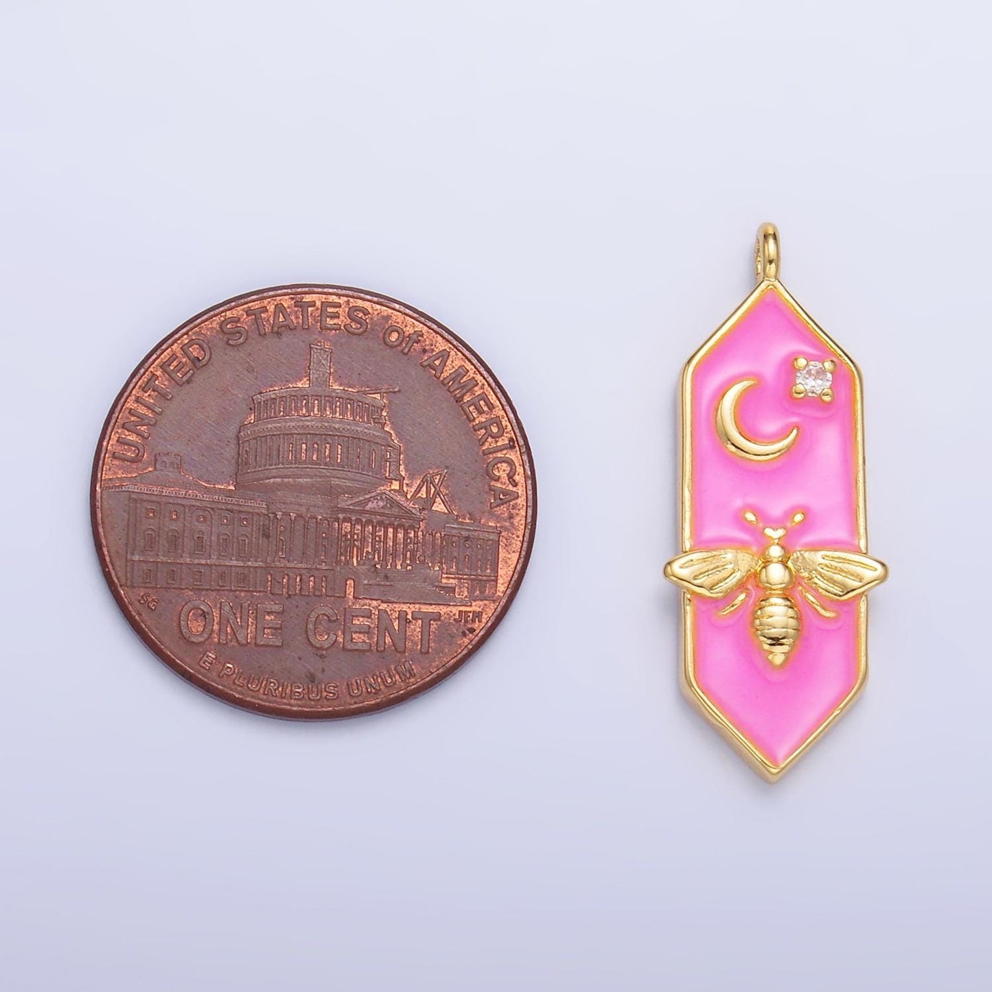 Pink Enamel Gold Bee Charm- Fly Charm Pendant Drop Charm for Necklace Insect Jewelry Colorful Charm W433