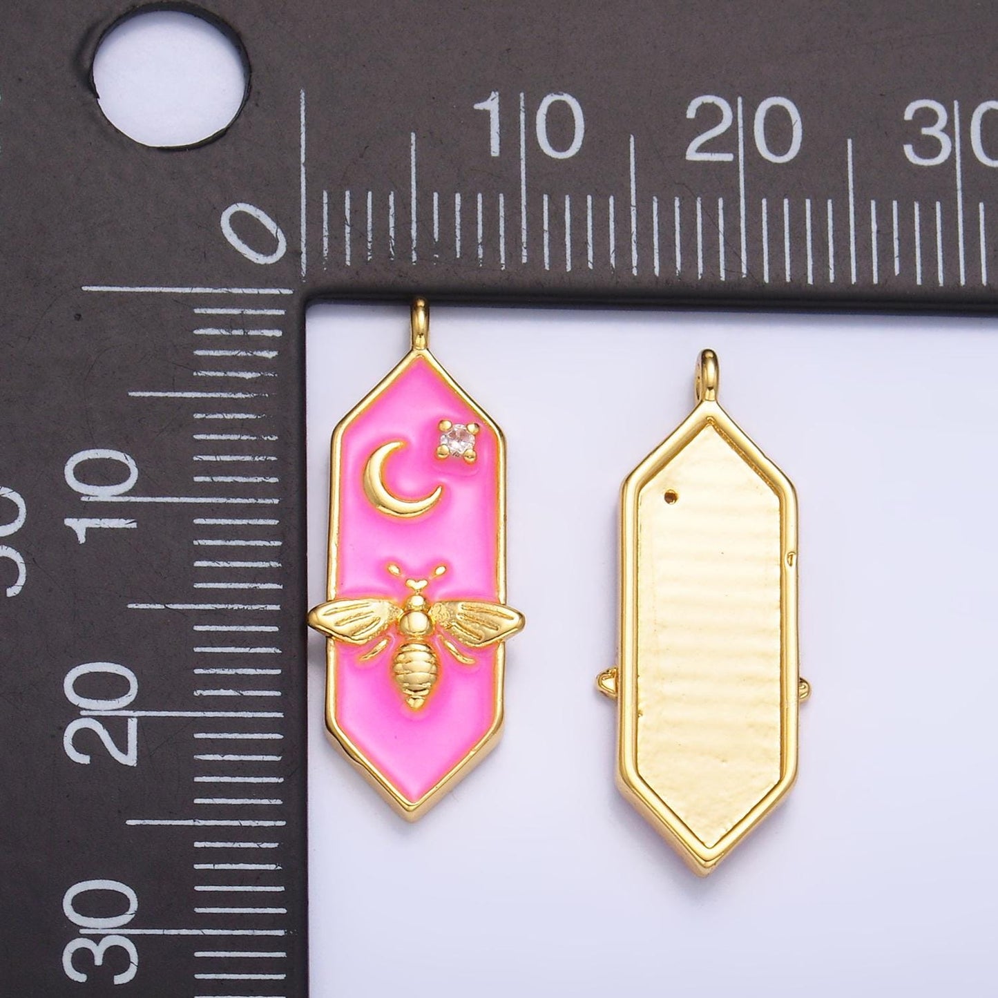 Pink Enamel Gold Bee Charm- Fly Charm Pendant Drop Charm for Necklace Insect Jewelry Colorful Charm W433