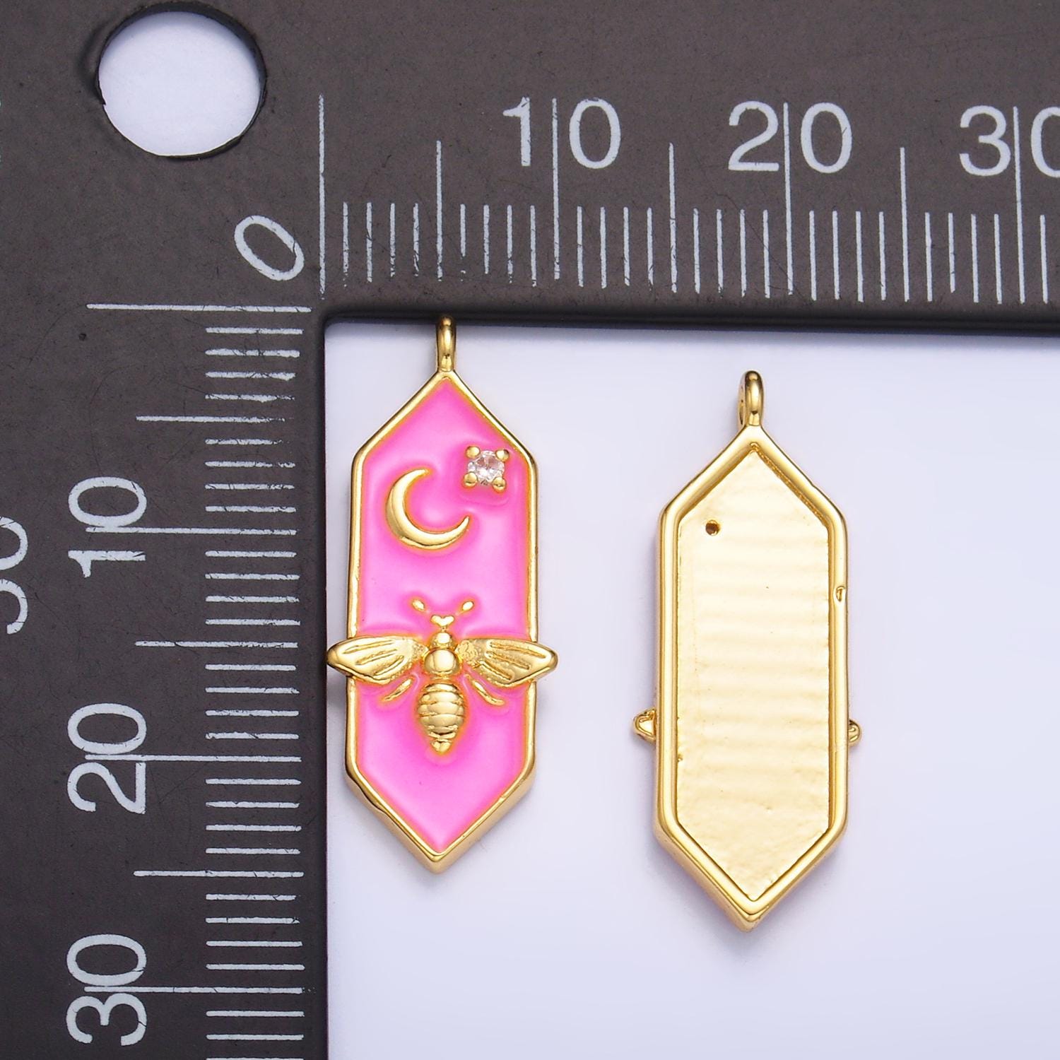 Pink Enamel Gold Bee Charm- Fly Charm Pendant Drop Charm for Necklace Insect Jewelry Colorful Charm W433