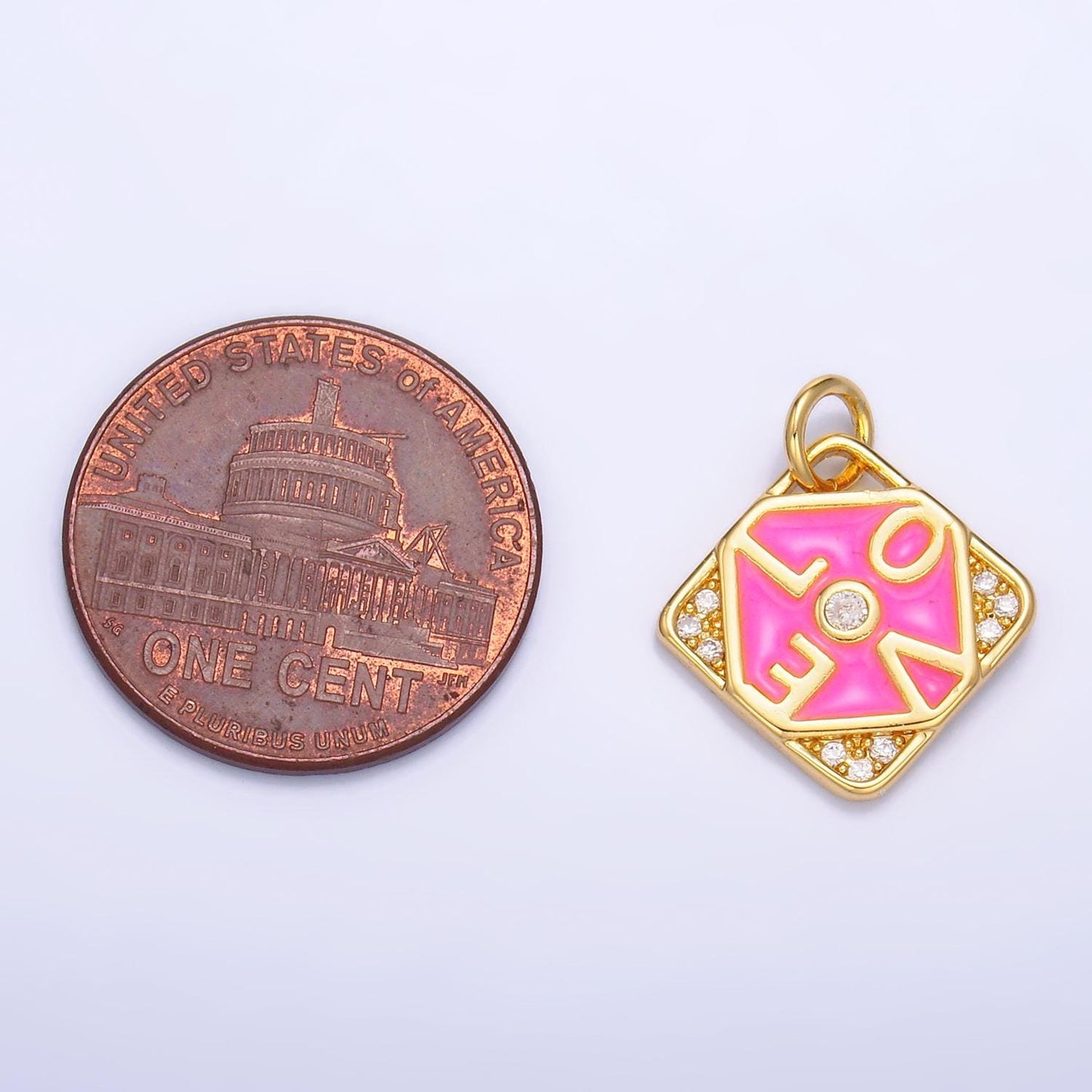 Pink Enamel Gold Love Charm- Geometric Charm Pendant Drop Charm for Necklace Bracelet Love Jewelry Colorful Charm W432