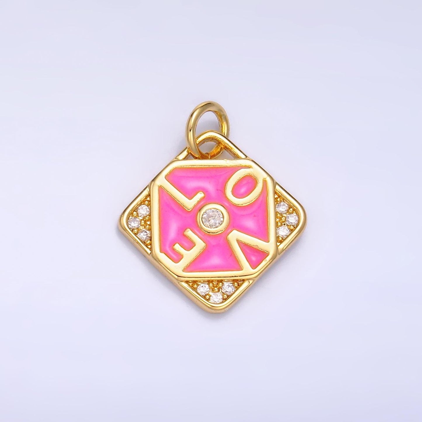 Pink Enamel Gold Love Charm- Geometric Charm Pendant Drop Charm for Necklace Bracelet Love Jewelry Colorful Charm W432