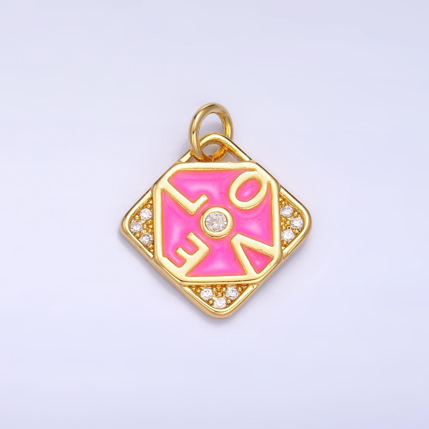 Pink Enamel Gold Love Charm- Geometric Charm Pendant Drop Charm for Necklace Bracelet Love Jewelry Colorful Charm W432