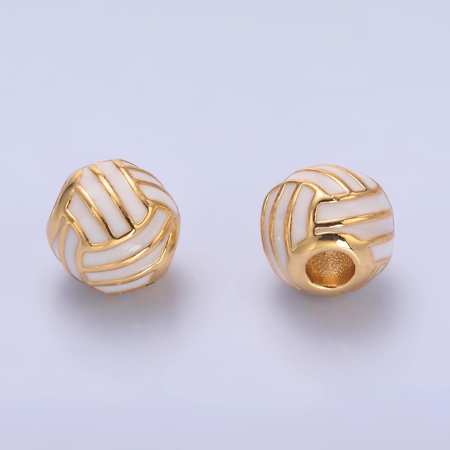 1x dainty gold volley Ball round spacer beads White Enamel Sport beads for bracelet connector jewelry making supply findings B184