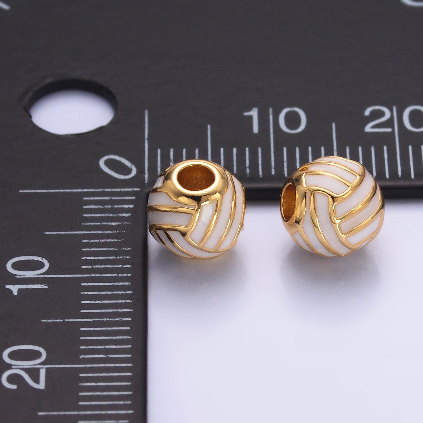 1x dainty gold volley Ball round spacer beads White Enamel Sport beads for bracelet connector jewelry making supply findings B184