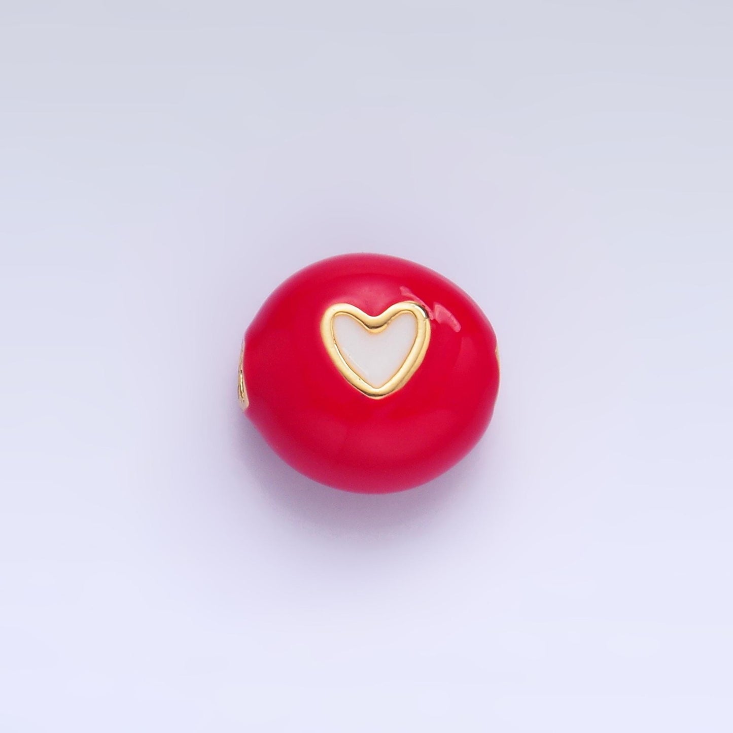 1x dainty gold Heart Round spacer beads White Enamel Love Beaded bracelet connector jewelry making supply findings B183
