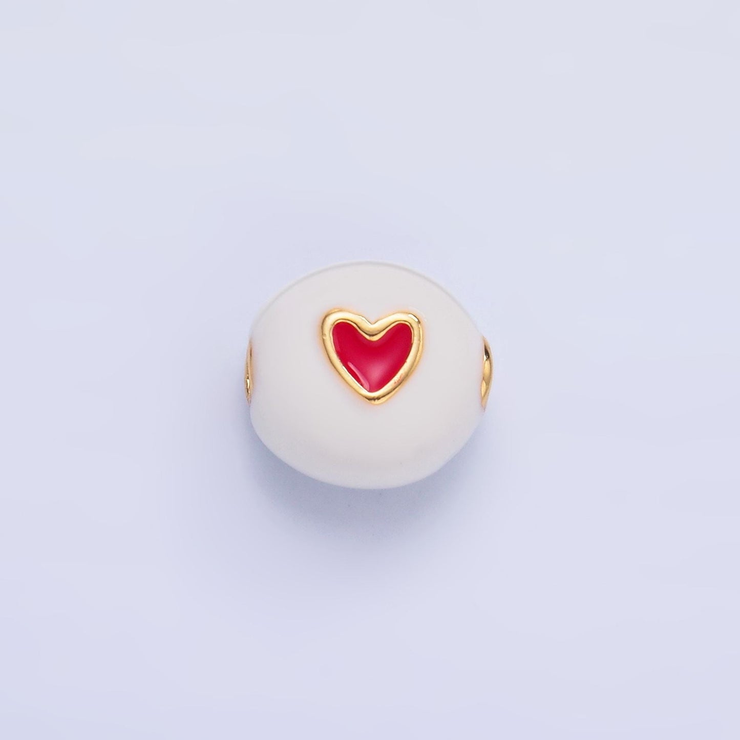 1x dainty gold Heart Round spacer beads White Enamel Love Beaded bracelet connector jewelry making supply findings B183