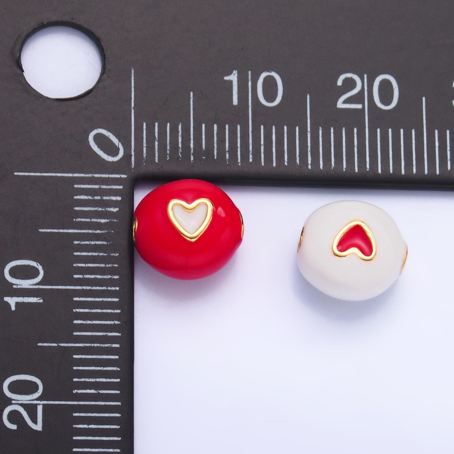 1x dainty gold Heart Round spacer beads White Enamel Love Beaded bracelet connector jewelry making supply findings B183