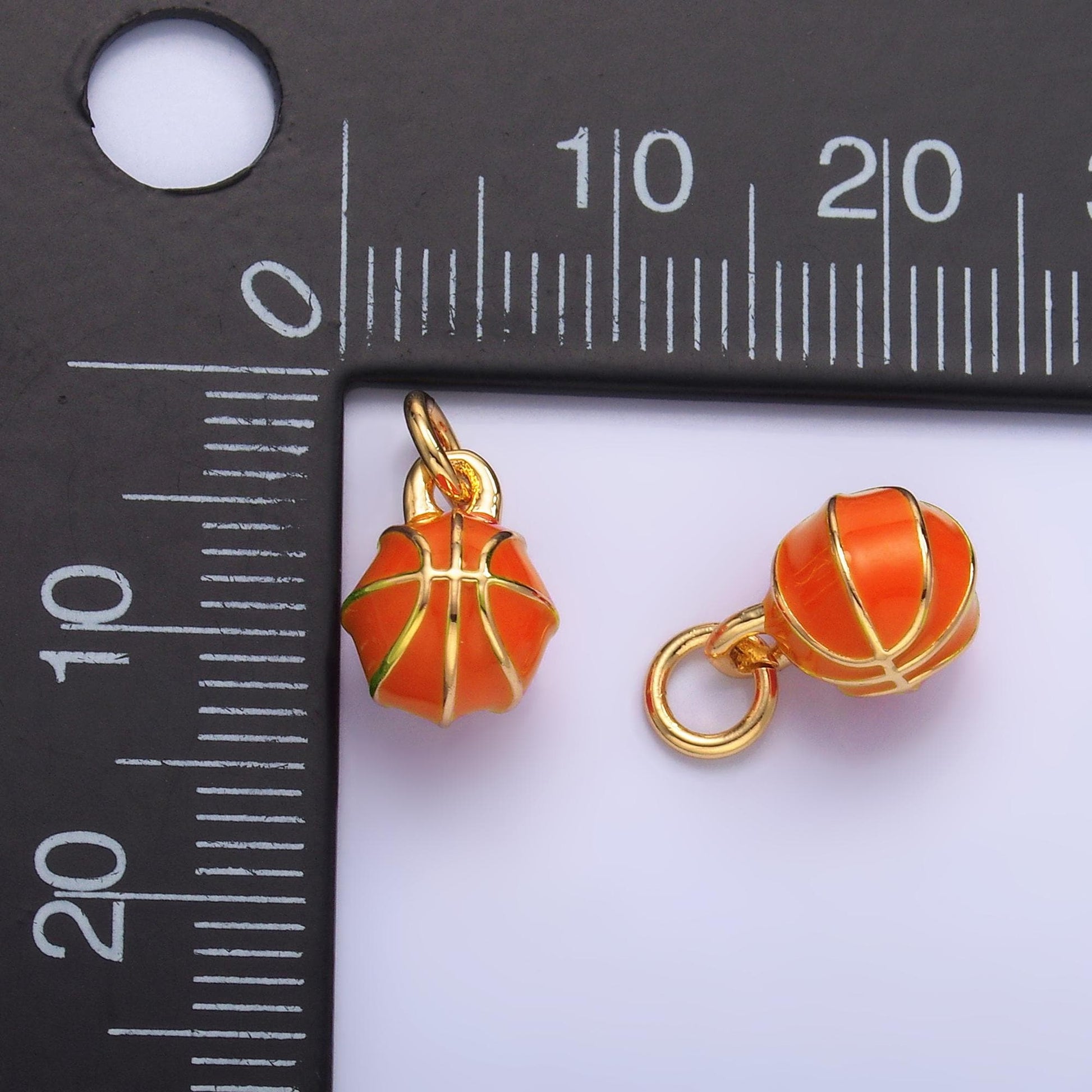 Mini Gold Enamel Basket Ball Charm 24k gold filled sports charm for bracelet necklace jewelry making supply | W435