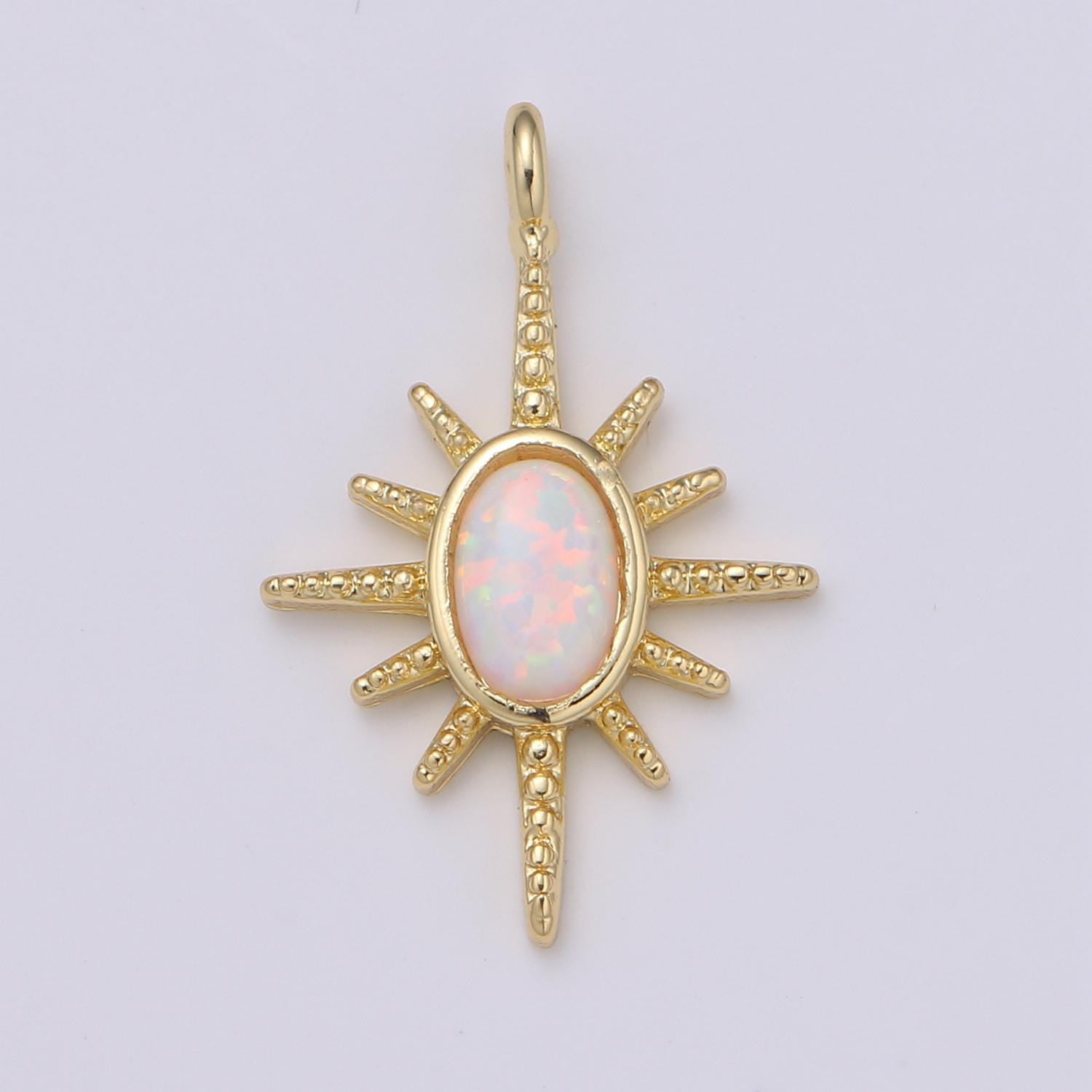 24K Gold Filled Opal White Blue Star Pendant NorthStar Charm E-028