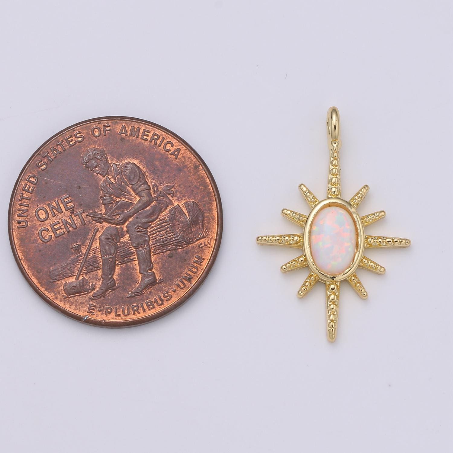 24K Gold Filled Opal White Blue Star Pendant NorthStar Charm E-028