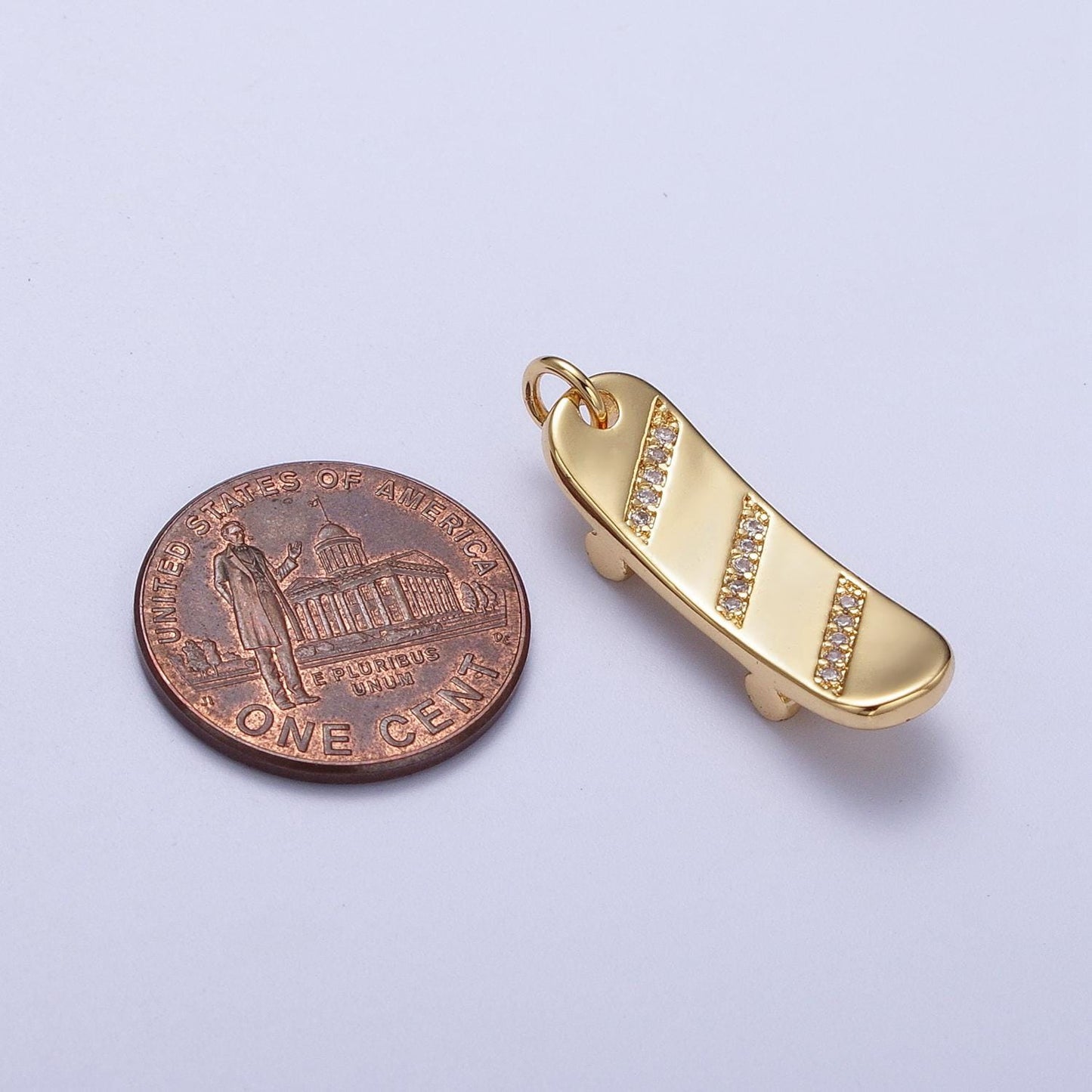 18k Gold Filled Skate board pave charm Silver board cubic zirconia pendant 23x7mm Sport jewelry outdoor activity inspired E525