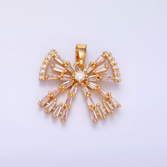 24k gold filled micro paved cz baguette ribbon Charm bow pendant in gold | AA1437