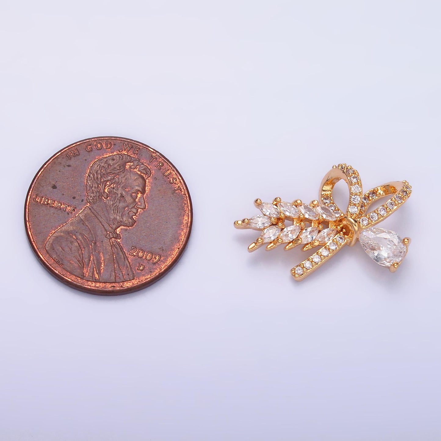 24K Gold Filled Clear Micro Pave CZ Tear Drop Ribbon Bow Charm | AA1438