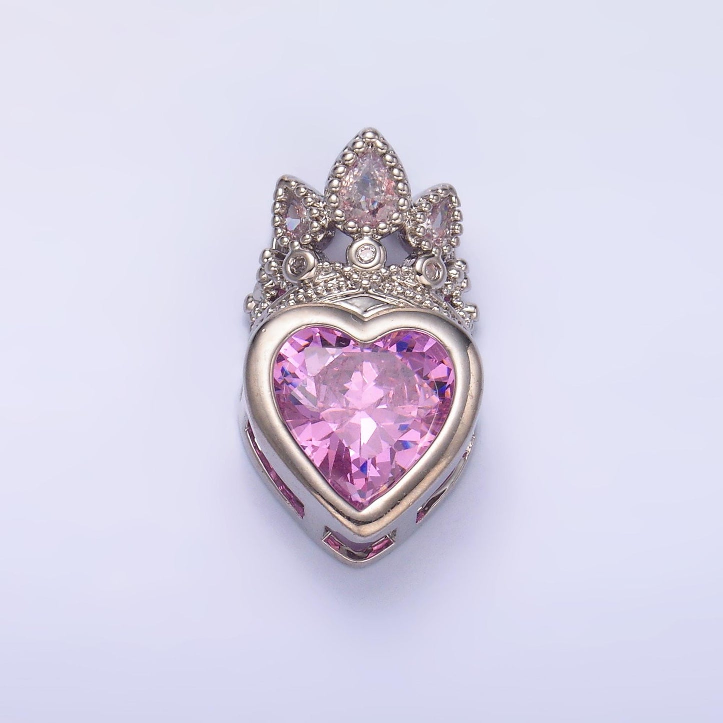 24K Gold Filled Pink CZ Heart Crown Pendant in Gold & Silver | AA1441