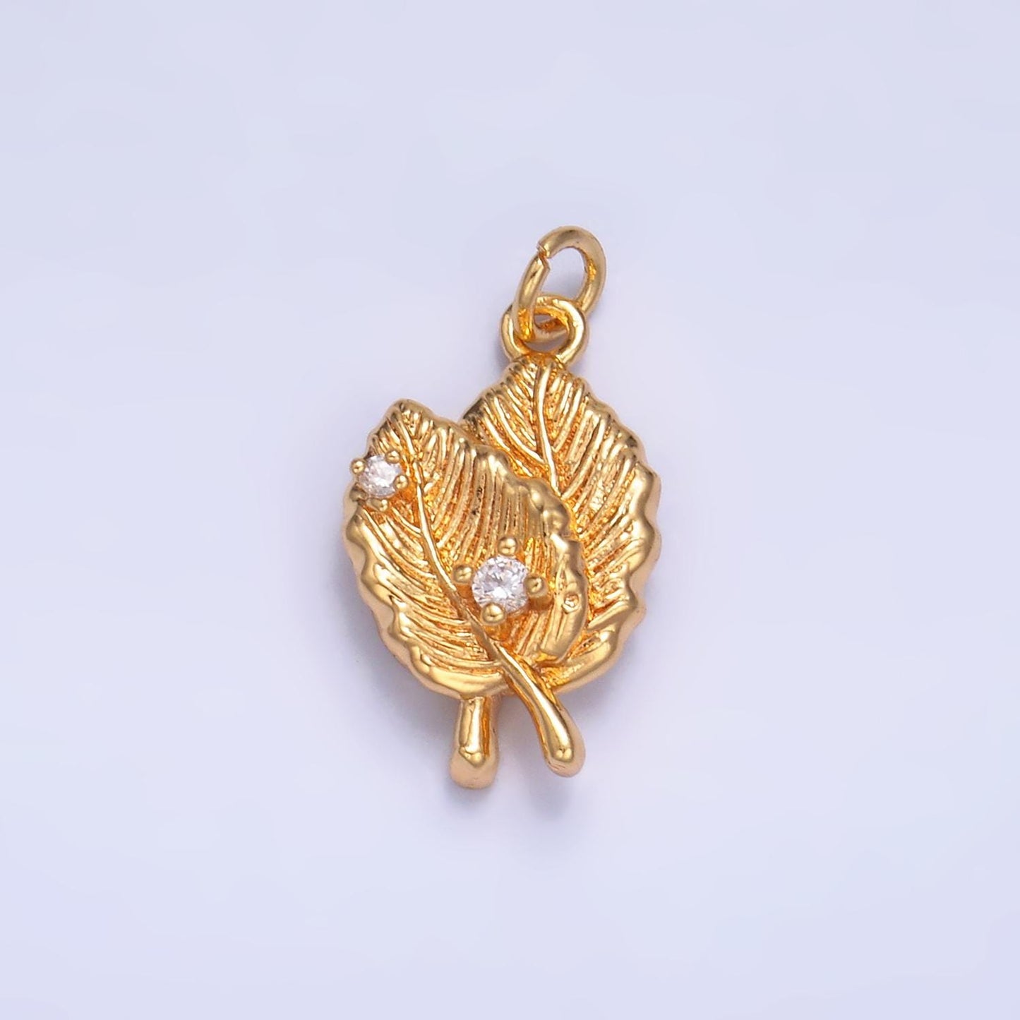 Mini Gold Leaf Charm Silver Autumn Fall Leaves Charm W794
