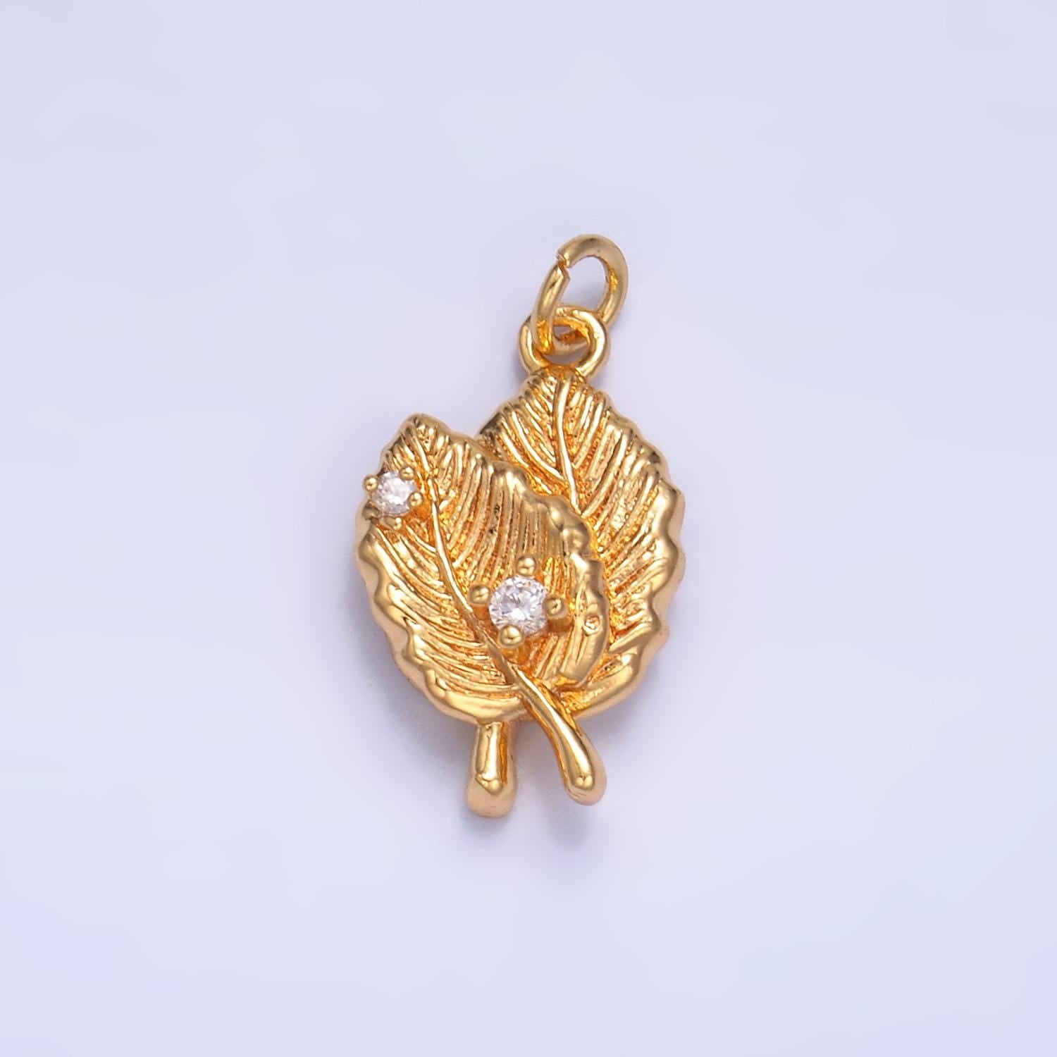 Mini Gold Leaf Charm Silver Autumn Fall Leaves Charm W794