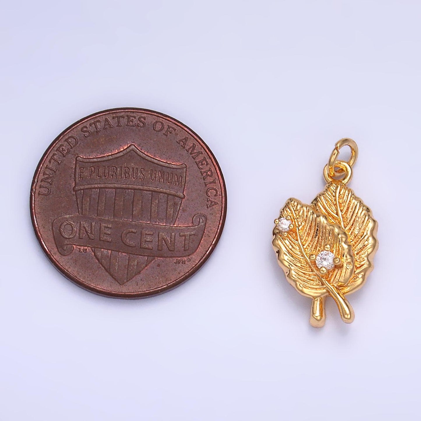 Mini Gold Leaf Charm Silver Autumn Fall Leaves Charm W794